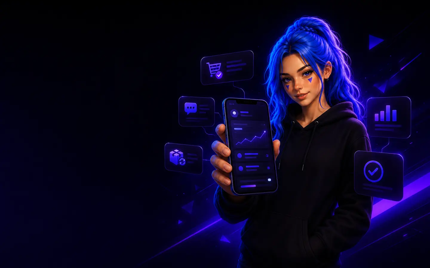 Маскот PlayerOK HUB показывает уведомления, заказы и статистику